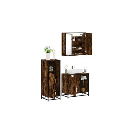 Ensemble de meubles de salle de bain 3 pcs Chêne fumé (1/5)