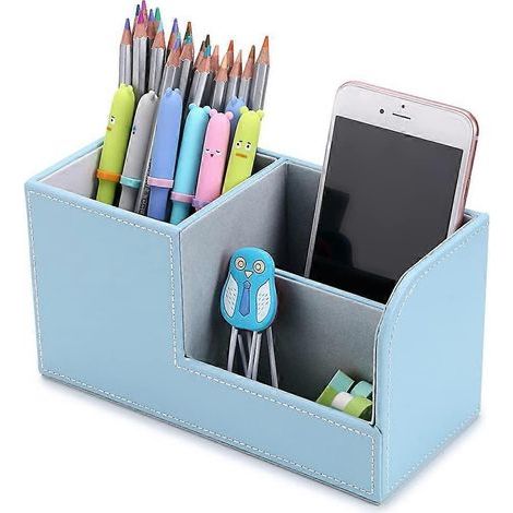 Schreibtisch-Stiftehalter aus Leder, multifunktionaler Schreibtisch-Organizer, Aufbewahrungsbox für Büromaterialien