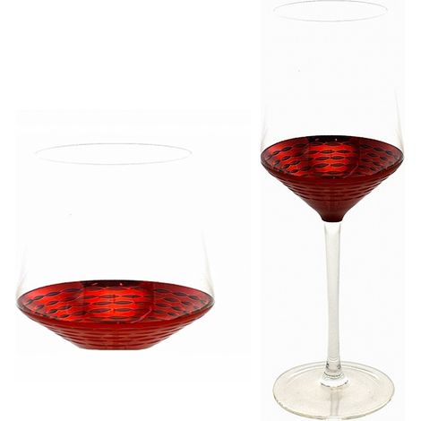 Bicchiere in vetro rosso con piede per acqua e vino set da 12 decorazioni addobbi tavola casa ristorante pub elegante (1/5)