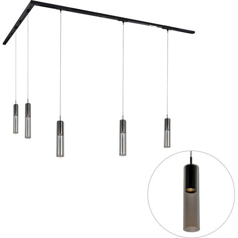 Modern Track Lighting System with 5 Black Pendant Lights 1-Phase - Iconic Lloyd