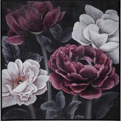 Atmosphera – Tableau toile murale encadrée peinte fleurs 57 x 57 cm – Bois MDF et polystyrène – Peinture acrylique – Décoration élégante (1/4)