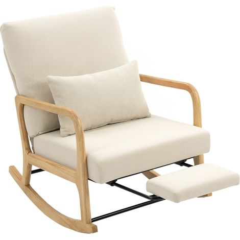 Sillón balancín reclinable con reposapiés, cojín lumbar, color marfil (1/5)