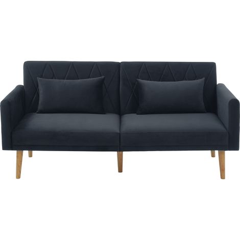 Canapé convertible 2 places en velours avec dossier réglable et 2 coussins, 180x75x82 cm (1/5)