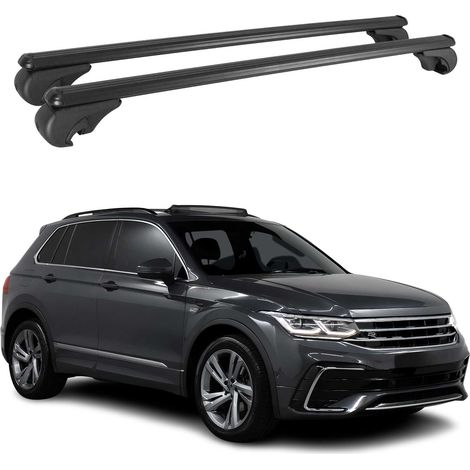 OMAC Barres de toit en aluminium pour VW Tiguan II 2016-2023 – TÜV / DIN 75302:2019 – Antivol inclus – Charge max 75 kg – 2 barres Noir