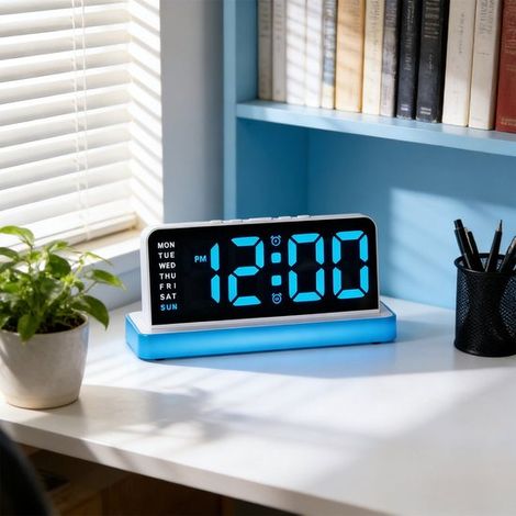 Orologio da parete digitale a LED con ampio display a 12 ore,sveglia multifunzione con indicazione del giorno,3 modalità di illuminazione (1/5)