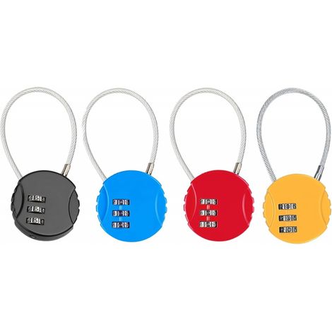 JDXun Lot de 4 cadenas à code, cadenas à combinaison à 3 chiffres réinitialisable, petit cadenas à câble pour valise ou armoire (noir) (1/5)