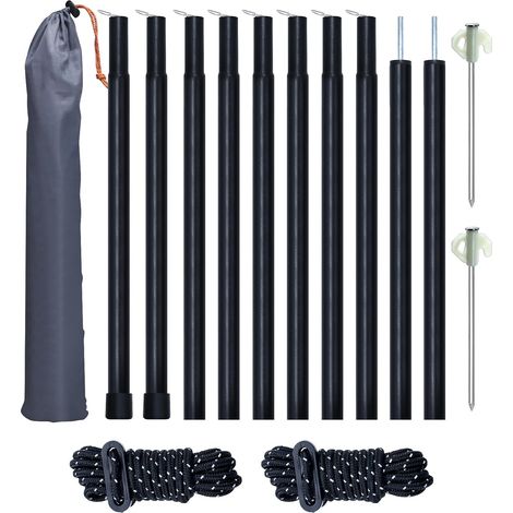 2 Pièces Arceaux de Tente Télescopique en Acier Inoxydable pour Bâche Avec Sac de Rangement Réglable de 43 à 200 cm pour Tente Tarp Auvent Voile D'ombrage (1/5)