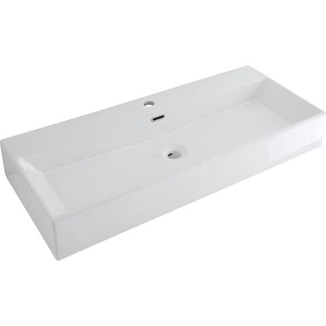 Milano Elswick White Ceramic Rectangular Countertop or Wall Mounted Bathroom Basin Sink - 1000mm x 420mm