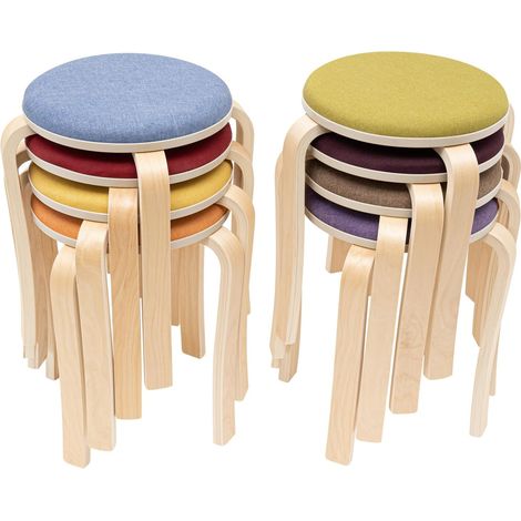 Stacking Stools, Set of 8 Upholstered Round Bar Stool, Bar Stools Kitchen Counter Stools, Dining stool, Dressing stool, for Living Room, Kitchen, Classroom, Bedroom, Parlor, Study Room, 41.5x31x43cm (1/5)