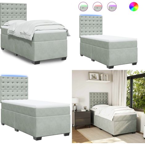 Sommier à lattes de lit et matelas Gris clair 80x200 cm Velours - Lit Plateforme - Lit Design - Lit Moderne - Lit Velours - Lit Avec Éclairage Led - Home & Living (1/5)
