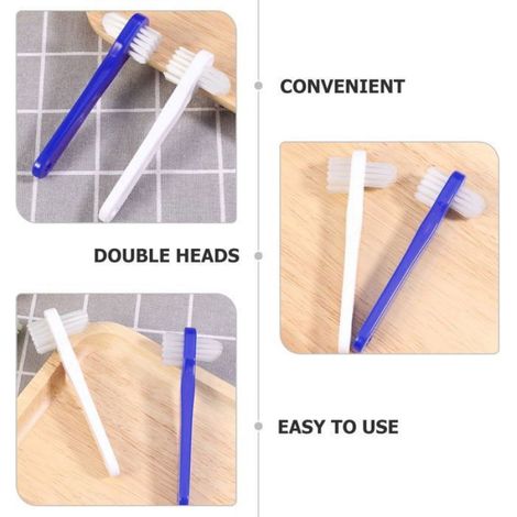 Lot de 4 brosses à dents bleues portables à double tête (convient aux prothèses dentaires) 10,9 cm (1/5)