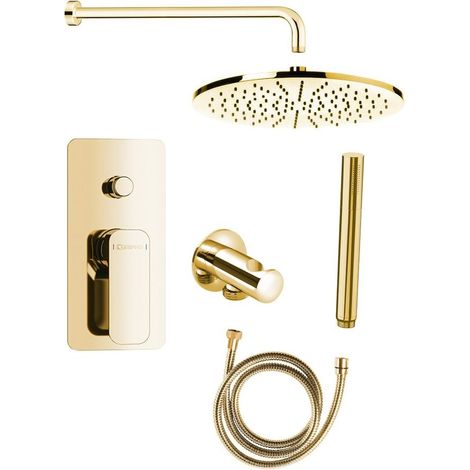 Set de douche à encastrer SPY avec mitigeur à levier, interrupteur réglable, 2 sorties, doré