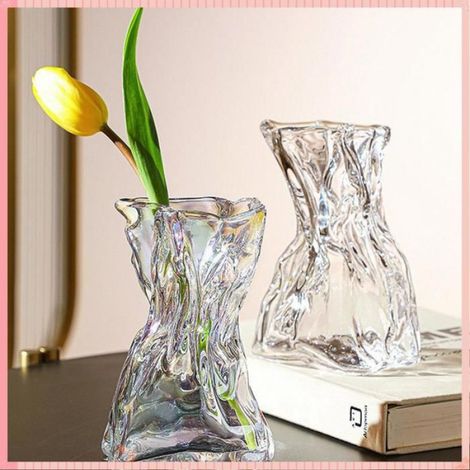 Vase hydroponique en verre plissé, léger et de luxe, pour fleurs séchées, à poser sur salon ou table à manger, également utilisable comme luminaire décoratif (1/5)