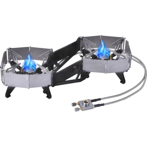 Réchaud de camping à deux feux, réchaud de camping portable, réchaud de camping à deux feux, résistant au vent, four de camping et de pique-nique haute performance pour l'extérieur, idéal pour la chas (1/5)