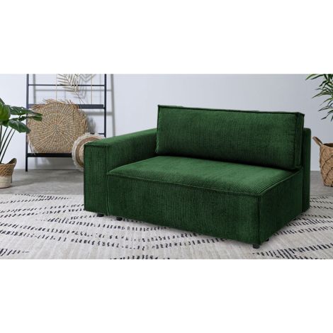 BOBOCHIC - Chauffeuse 2 places avec accoudoir pour canapé modulable NIHAD tissu velours côtelé Angle gauche Vert foncé (1/3)