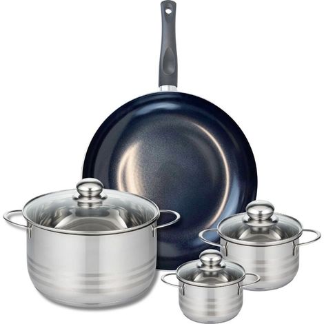 Ensemble de 1 Poêle de cuisson 32 cm et 3 faitouts 12, 14 et 24 cm Elo Prima Brillant (1/5)