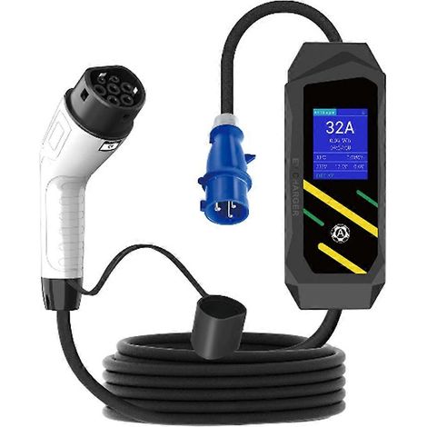 Ladegerät für Elektrofahrzeuge Typ 2, 7 kW, 32 A, einphasig, mit tragbarem Schnellladekabel, Wi-Fi-App und Bluetooth-Steuerung. (1/5)