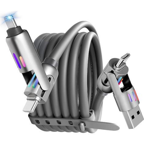 1,2M (Gris) 240W Câble USB C 4 en 1, Câble de Charge avec Lumière, TypeC/A vers C/L de Chargement Universel Multi-connexions pour Synchronisation de Données pour Phone/Laptops/Tablets (1/5)
