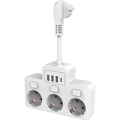 3-fach USB-Steckdosenleiste: Mehrere USB-Anschlüsse (1 USB-C-Anschluss & 3 USB-Anschlüsse), 7-in-1-Wandsteckdosenleiste, Ladegerät, Adapter für Zuhause