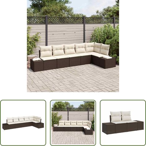 Terrassensofa -  Gartensofa-set mit Kissen 6 pcs Braun und Creme Poly-Rattan (1/5)