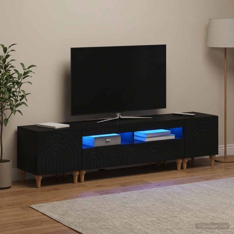 vidaXL Ensemble de 3 Meubles TV LED Noir Bois d'ingénierie (1/5)