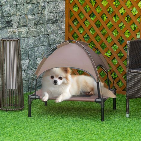 Lit pour animaux avec baldaquin - marron + noir - pliable - tissu en treillis - fauteuil inclinable pour chien - lit d’extérieur