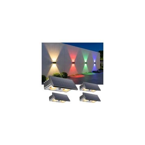 4er-Pack Lampe Solaire Murale Extérieure RGB, Lumière Up & Down, Étanche IP65, Sans Fil pour Jardin, Terrasse, Piscine, Fête