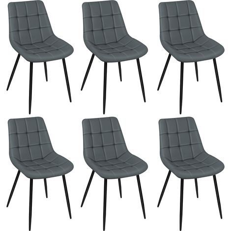 Lot de 6 Chaises de Salle à Manger en Simili Cuir Chaises de cuisine tapissées gris foncé (1/5)