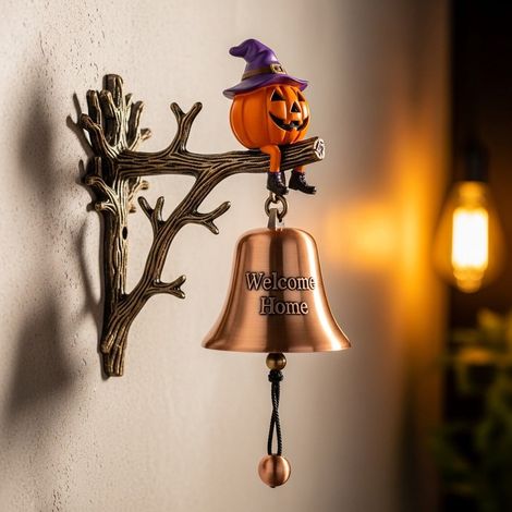 Cloche De Porte Citrouille - Décoration D'Halloween Pour Extérieur Et Intérieur - Montage Murale - Pour Porche Jardin Maison Hantée - 1 Pièce (1/4)