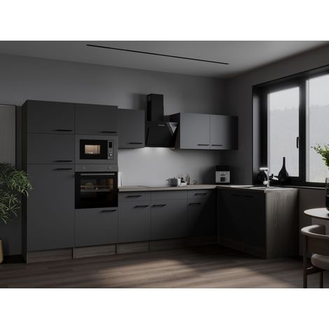 L Küche Küchenzeile Winkelküche Eiche York Grau Matt Oliver 340x172 cm Respekta