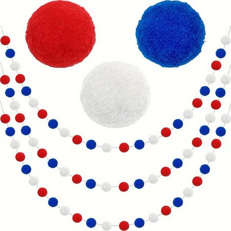 Guirlande De Boules En Peluche - 200 cm - Rouge Blanc Bleu - Pour Décorations Festives Intérieures Et Extérieures - 30 Boules De 25 mm - 1 Pièce (1/5)