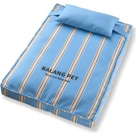 Removable Pet Bed Cushion with Pillow, Rectangular Sleeping Mat, Removable and Washable Cover, Cozy Support for Pet Rooms, Striped Blue, Second Size - 78 x 52 x 16 cm (1/5)
