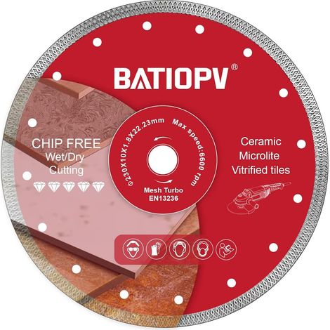 Disque Diamant 230 mm Découpe Précise pour Carrelage, Porcelaine, Granit, Marbre, Céramique et Pierre Calcaire Compatible Meuleuse 230 x 22,2 mm (1/5)