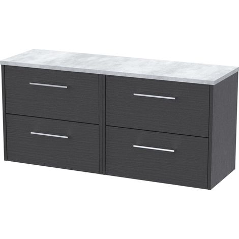 Winshill Contemporary 4 Drawer Wall Hung Vanity Unit with Laminate Worktop, Woodgrain Dark Grey, 1200mm