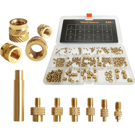 Kit inserts filetés cuivre pour impression 3D, 345 écrous à molette fusion et 7 pointes insérées à chaud, M2 M2.5 M3 M4 M5 M6 M8, idéal pièces imprimées (1/5)