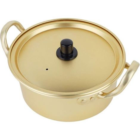 Olla para fideos ramen coreanos, olla para fideos coreanos/olla para fideos instantáneos Shin Ramyun de aluminio con doble asa, olla amarilla de aluminio para fideos instantáneos coreanos (16 cm) (1/5)