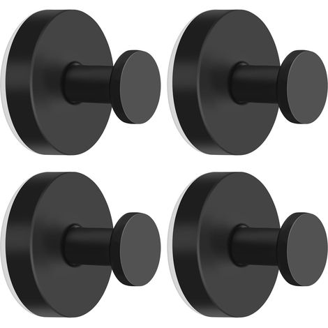 Lot de 4 crochets à ventouse extra solides, Sans perçage, Étanche et inoxydable, En acier inoxydable, Pour salle de bain et cuisine, Noir (1/5)