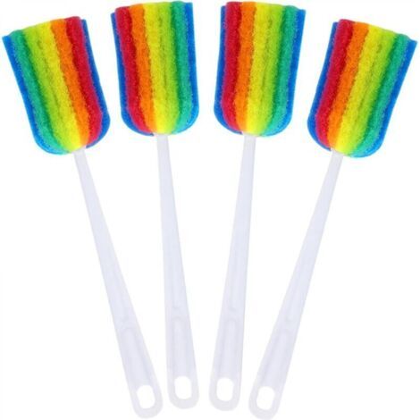 Brosse à bouteilles, 4 brosses éponges à long manche, brosses à récurer, cuisine, nettoyage, bouteilles, verres, tasses (lot de 4) (1/3)