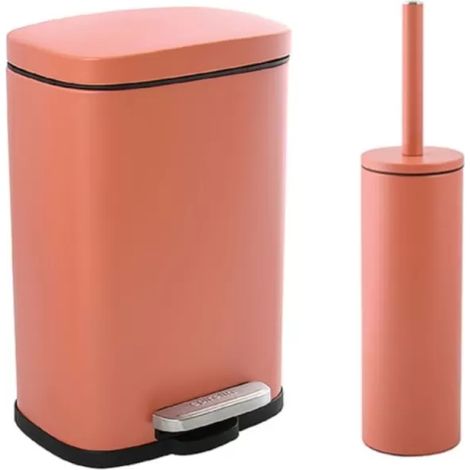 Papelera con pedal y escobilla 5L AKIRA Terracota Spirella (1/5)