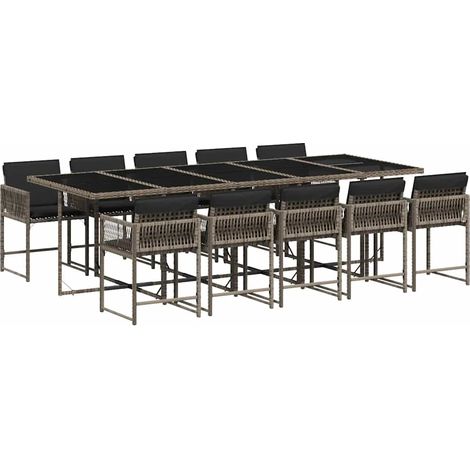 vidaXL Ensemble à manger de jardin 11pcs avec coussins gris poly rotin