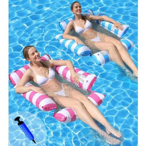 Hamac Piscine Lot de 2, Hamac Gonflable Piscine,Hamac Aquatique Flottant, 4 -en-1 Multi Matelas Piscine Gonflable (1/4)