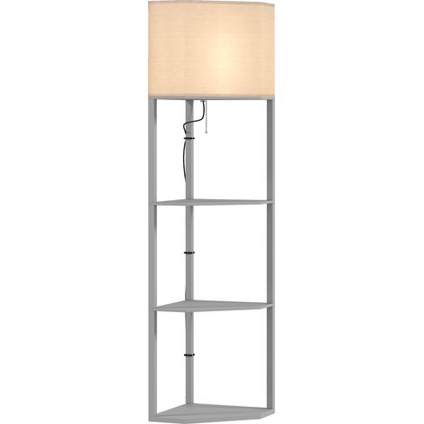 Corner Floor Lamp Shelves, Tall Standing Lamps for Living Room, Pull Chain Switch Bulb not Included, Grey (1/5)