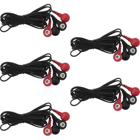 5pcs Fils de remplacement TENS 4 boutons pression 4,6ft 2,5mm Câbles électrodes Meridian Unité de thérapie Noir Rouge (1/5)