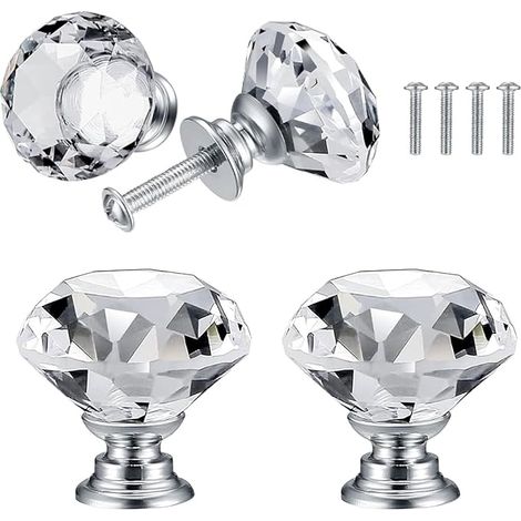 4 Boutons de Porte en Cristal Forme Diamant, 30 mm, pour Armoire, Tiroir, Cuisine – Vis Incluses (1/5)