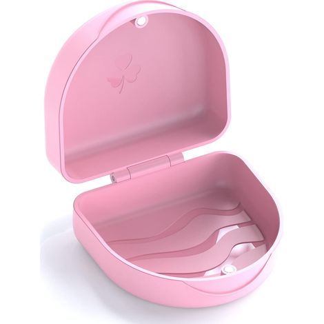 Boîte pour accolades, boîte à fermoir, boîte pour accolades, boîte de rangement pour appareils dentaires ou prothèses dentaires, 1 boîte KFO (rose). (1/5)