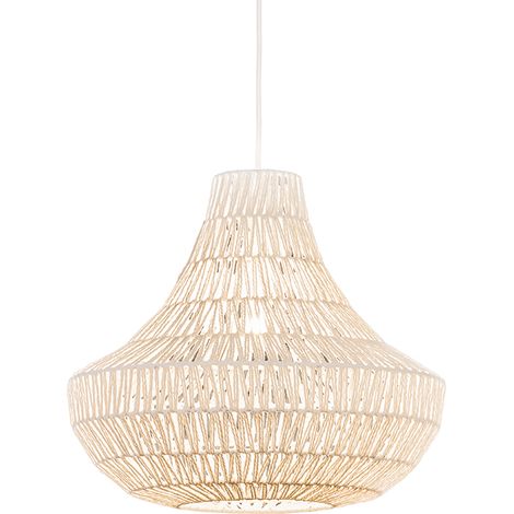 QAZQA Diseño Lámpara colgante retro blanca 50 cm - Lina Cono 50 Acero /Cuerda Redonda Adecuado para LED Max. 1 x 60 Watt