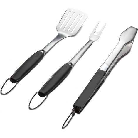 Set di 3 utensili per barbecue in acciaio inox, tra cui pinze, raschietto e forchetta - Accessori per barbecue da esterno (set di 3)