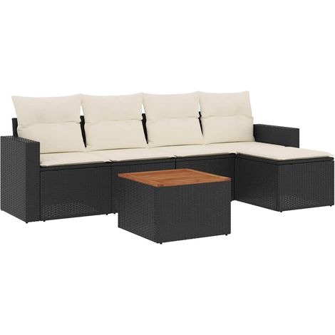 Set Divano da Giardino 6 pz con Cuscini Nero in Polyrattan vidaXL (1/5)