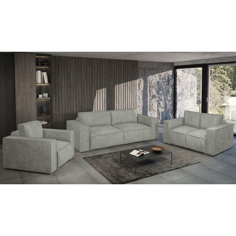 Sofaset Designersofa VAJANA 3-2-1 Stoff Tilia Olivgrün (1/5)