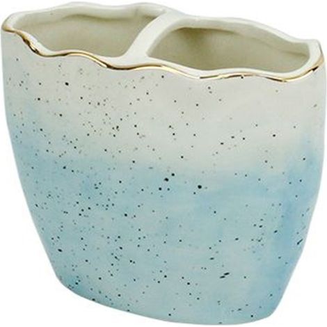 Trade Shop - Porta Spazzolini Bicchiere Bagno 2 Fori Bianco Azzurro Con Effetto Pietra 79273 - (1/2)